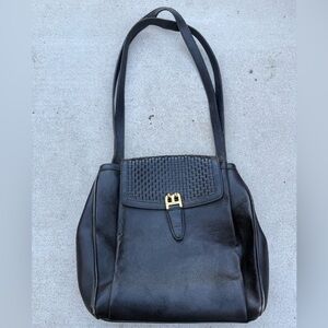 Bally Italian Leather Black Woven Medium Sized Shoulder Bag